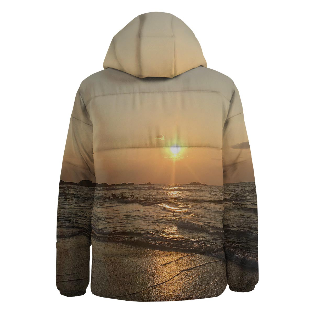 Beach Sunrise Print Down Jacket-grizzshop