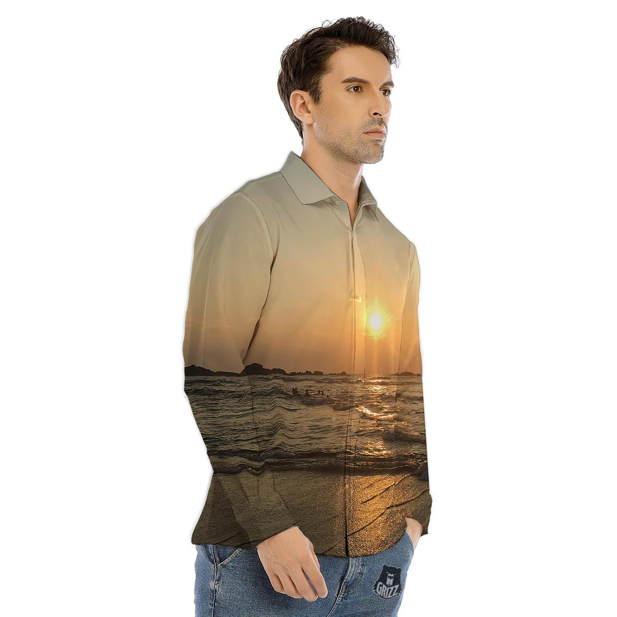 Beach Sunrise Print Men's Dress Shirts-grizzshop