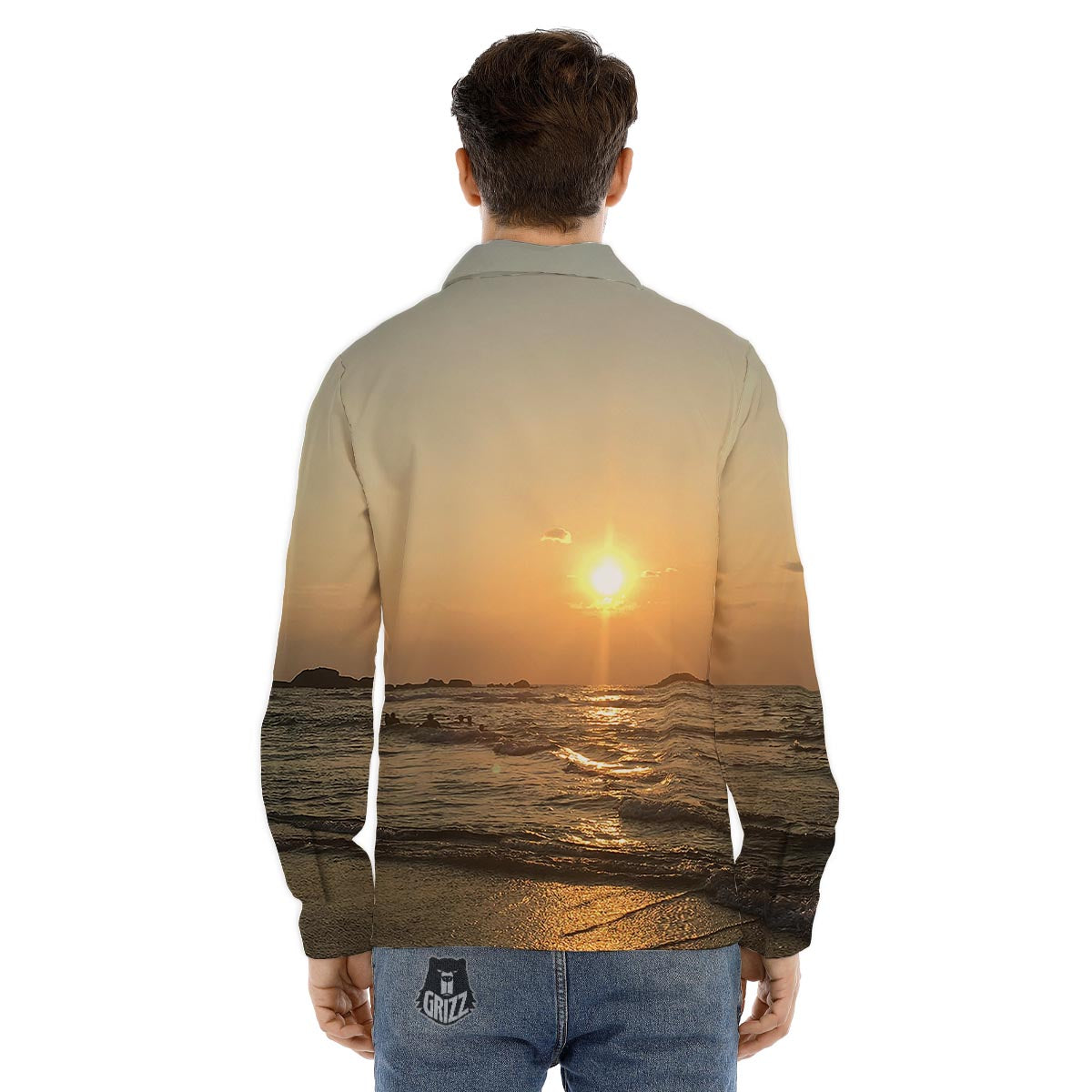Beach Sunrise Print Men's Dress Shirts-grizzshop