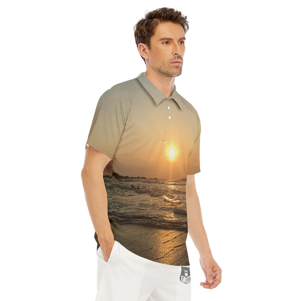 Beach Sunrise Print Men's Golf Shirts-grizzshop