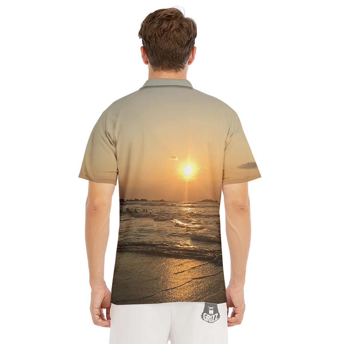 Beach Sunrise Print Men's Golf Shirts-grizzshop