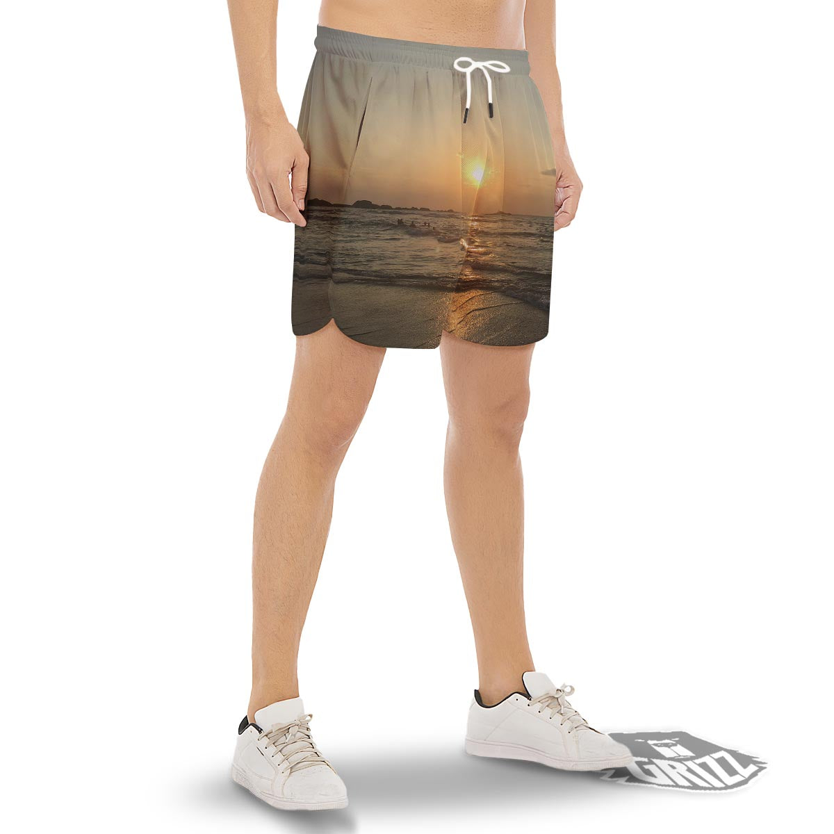 Beach Sunrise Print Men's Gym Shorts-grizzshop