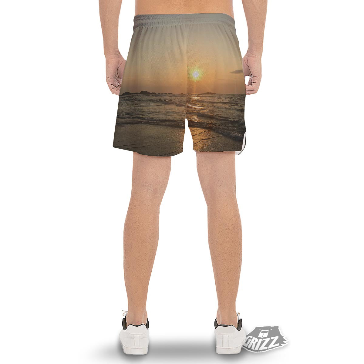 Beach Sunrise Print Men's Gym Shorts-grizzshop