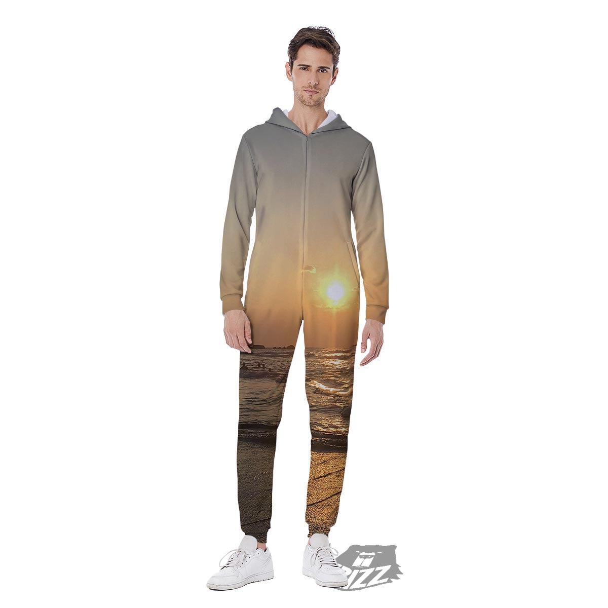 Beach Sunrise Print Men's Jumpsuit-grizzshop