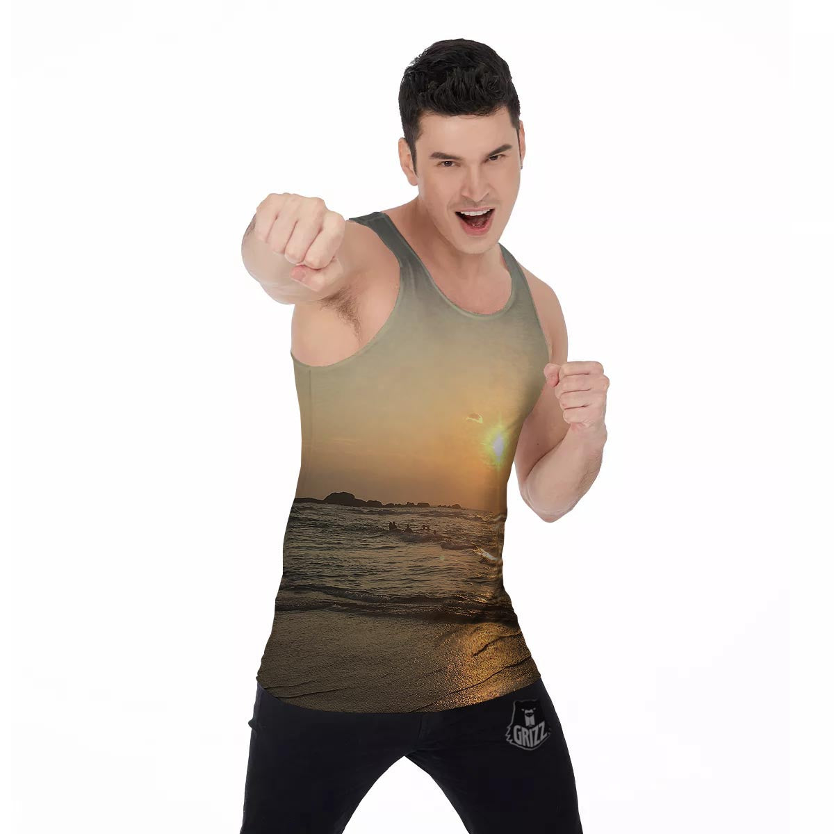 Beach Sunrise Print Men's Tank Top-grizzshop