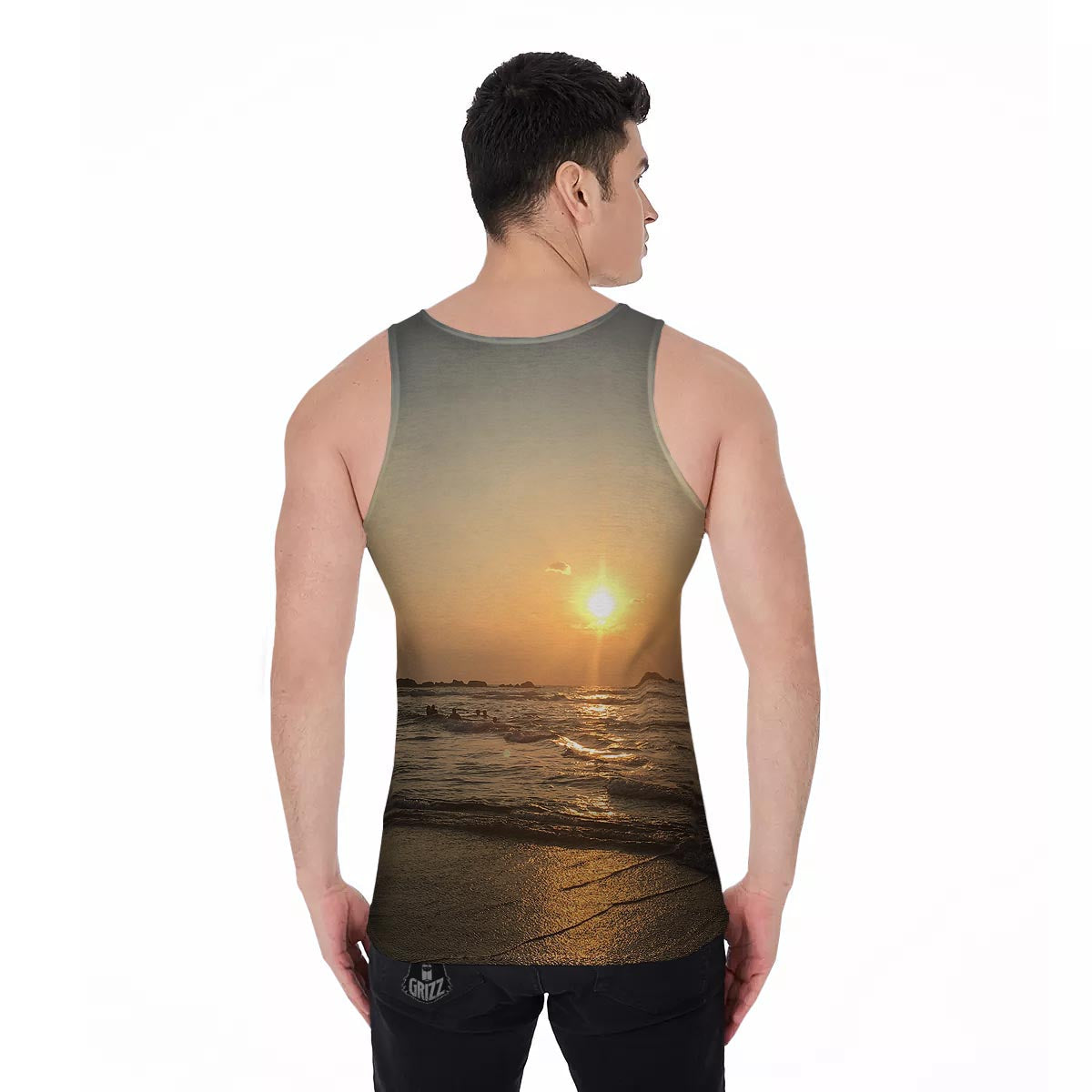 Beach Sunrise Print Men's Tank Top-grizzshop