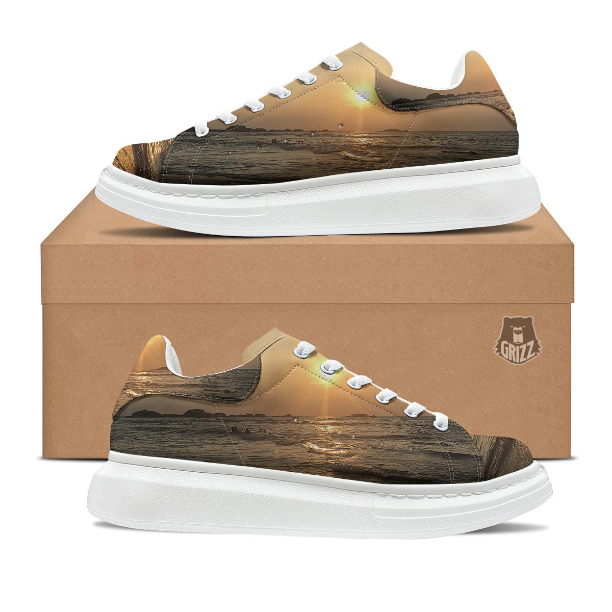 Beach Sunrise Print Platform Shoes-grizzshop