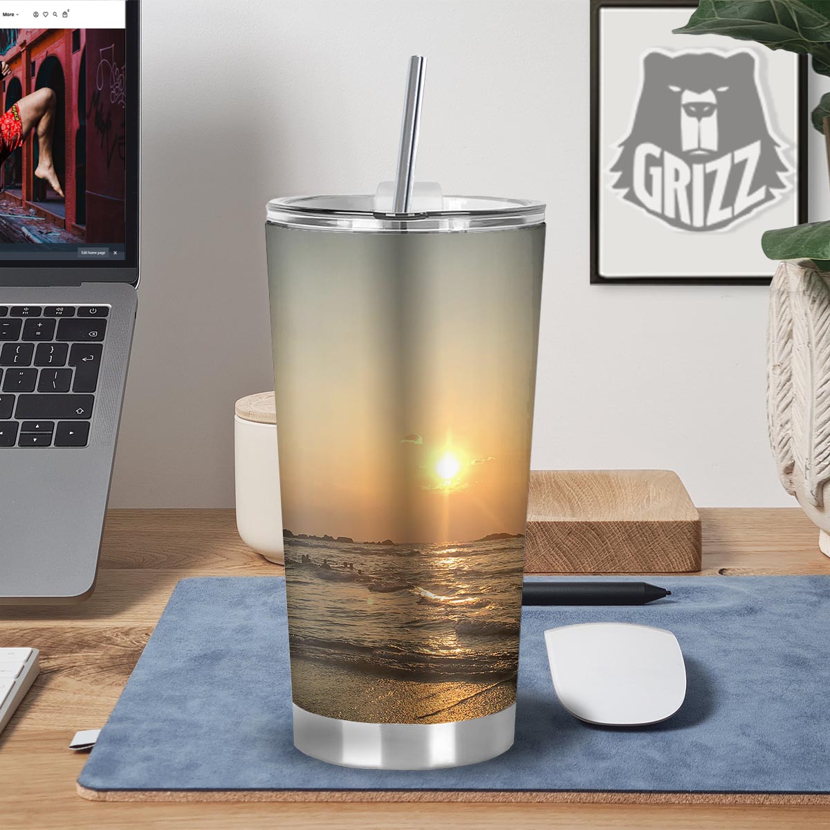 Beach Sunrise Print Tumbler-grizzshop
