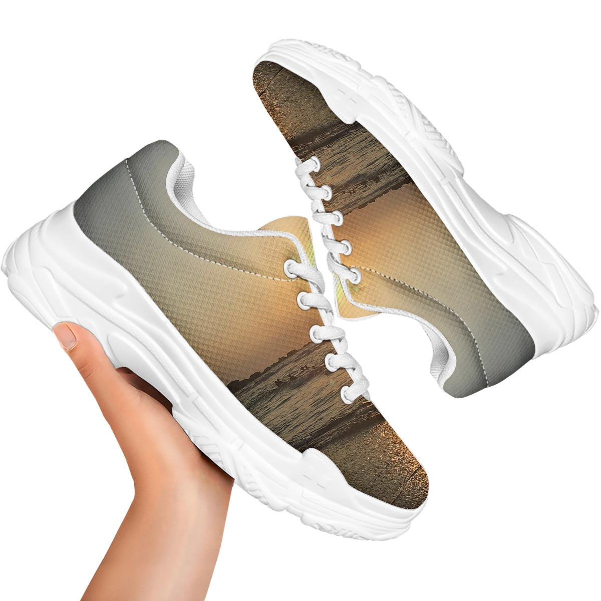 Beach Sunrise Print White Chunky Shoes-grizzshop