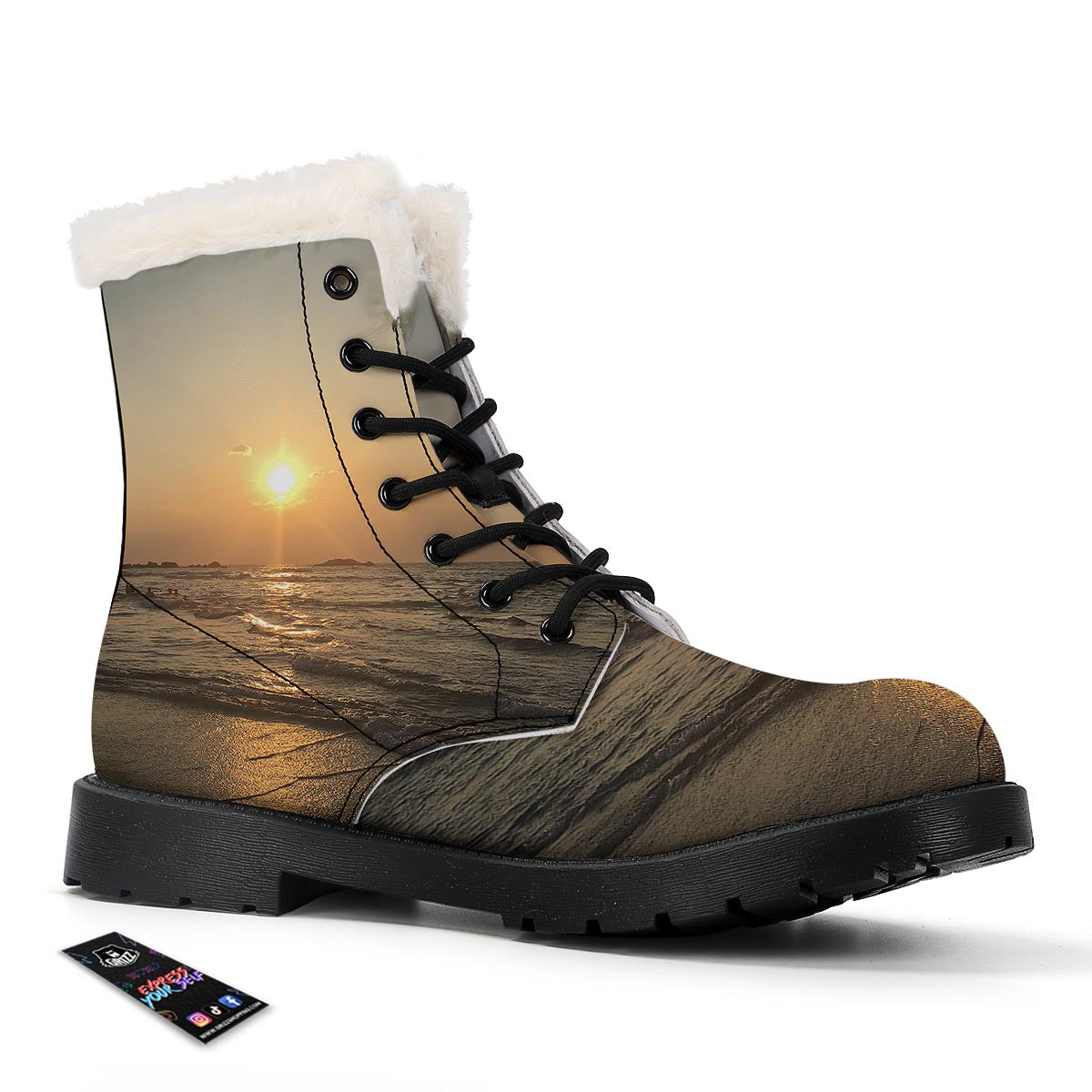 Beach Sunrise Print Winter Boots-grizzshop
