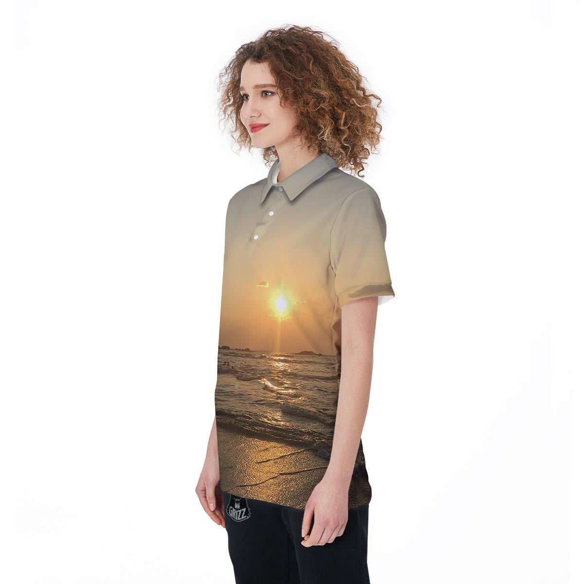 Beach Sunrise Print Women's Golf Shirts-grizzshop
