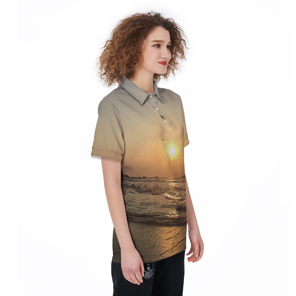 Beach Sunrise Print Women's Golf Shirts-grizzshop