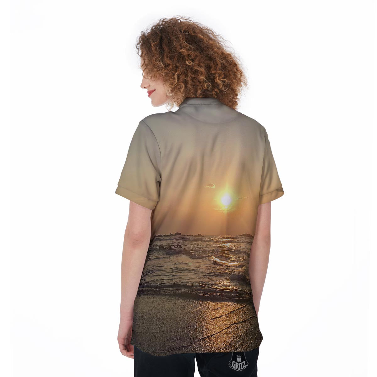 Beach Sunrise Print Women's Golf Shirts-grizzshop
