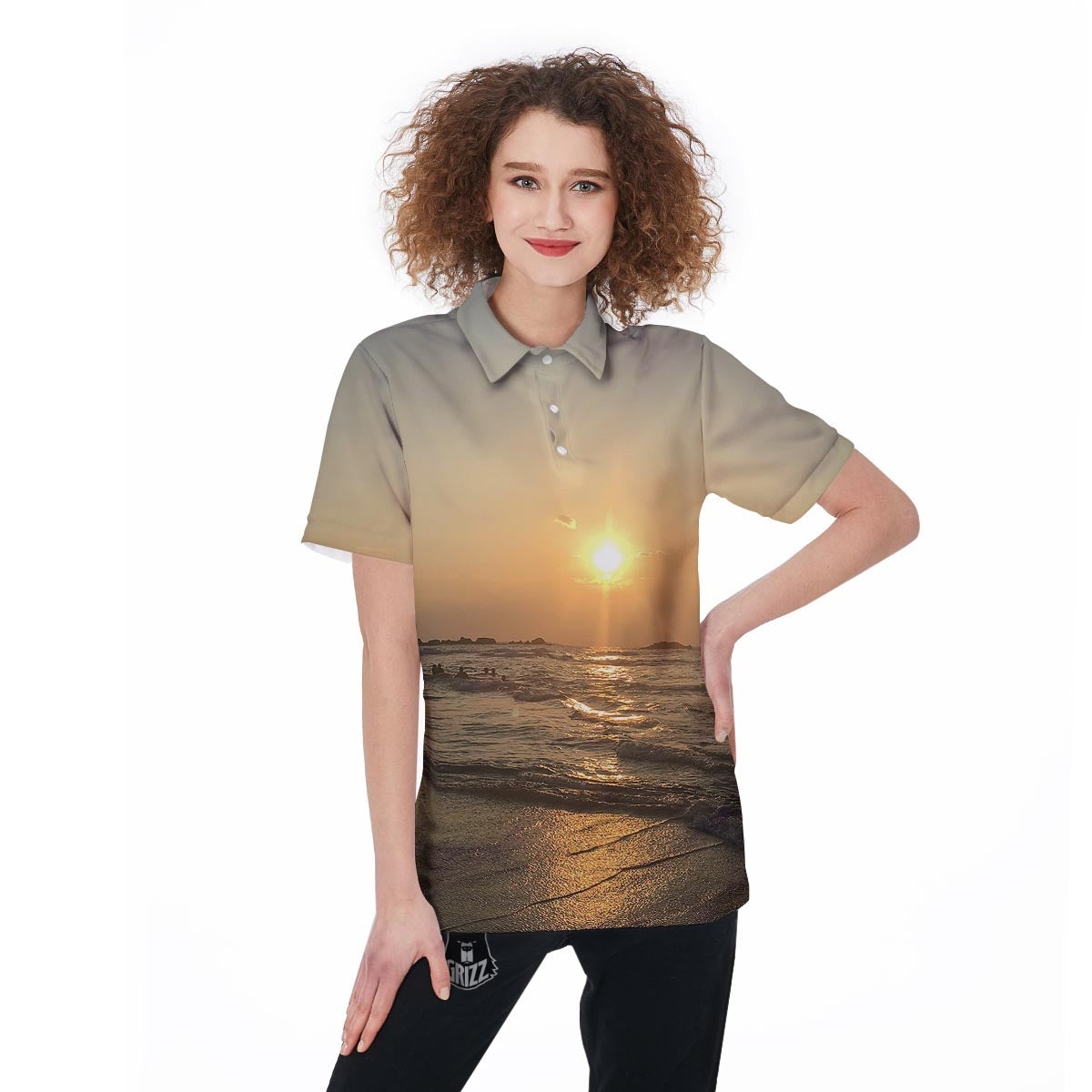 Beach Sunrise Print Women's Golf Shirts-grizzshop