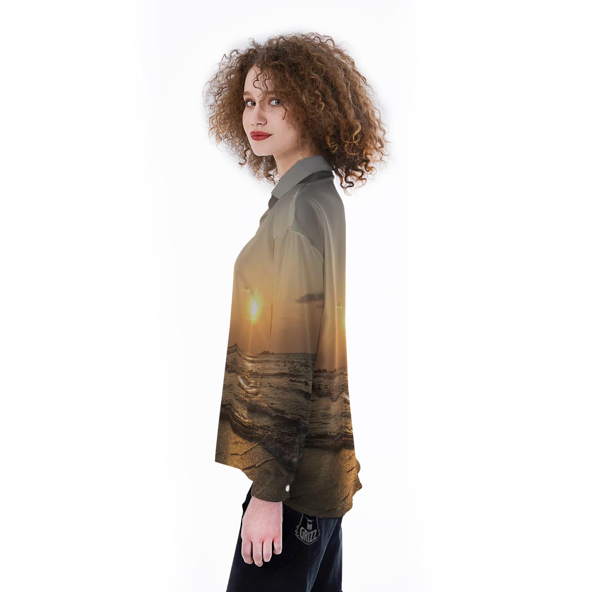 Beach Sunrise Print Women's Long Sleeve Shirts-grizzshop