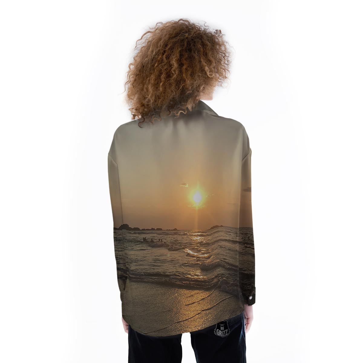 Beach Sunrise Print Women's Long Sleeve Shirts-grizzshop