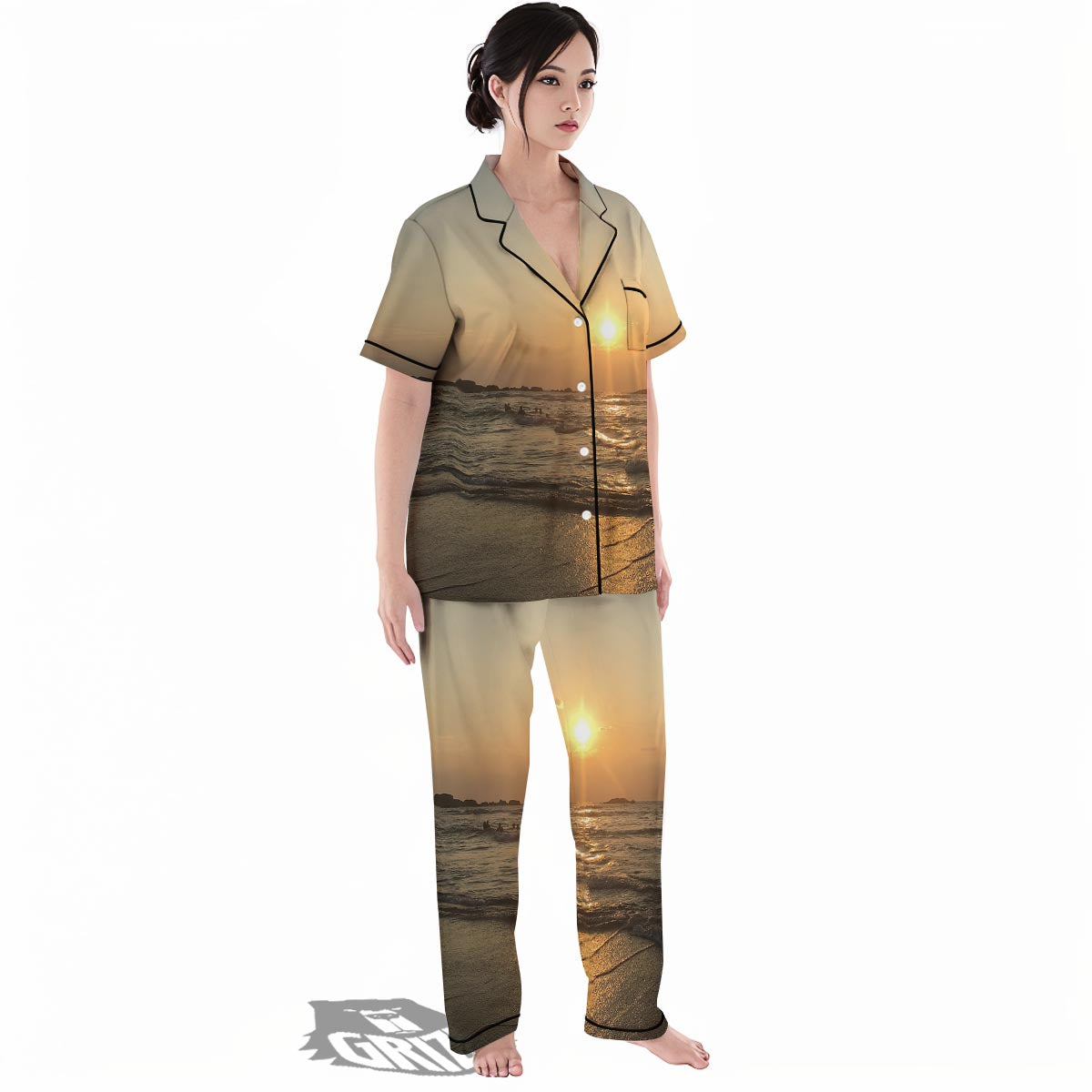 Beach Sunrise Print Women's Pajamas Set-grizzshop