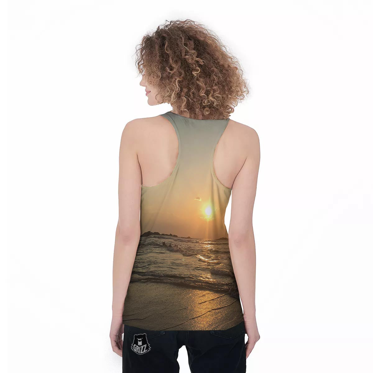 Beach Sunrise Print Women's Racerback Tank Top-grizzshop