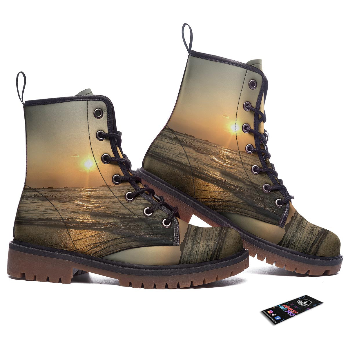 Beach Sunrise Print Work Boots-grizzshop