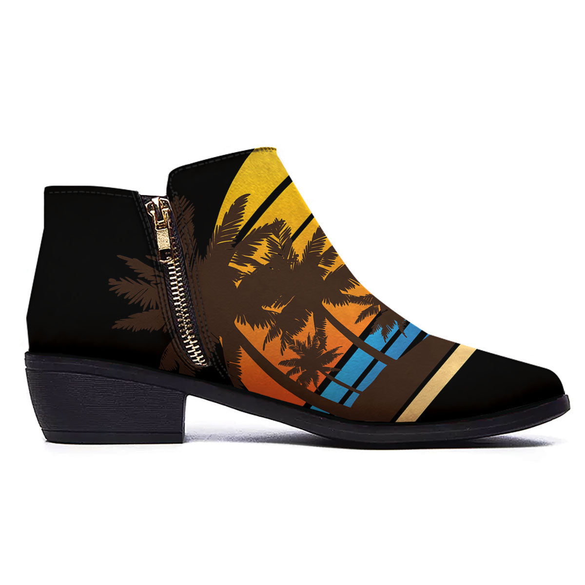 Beach Sunset Palm Tree Print Ankle Boots-grizzshop