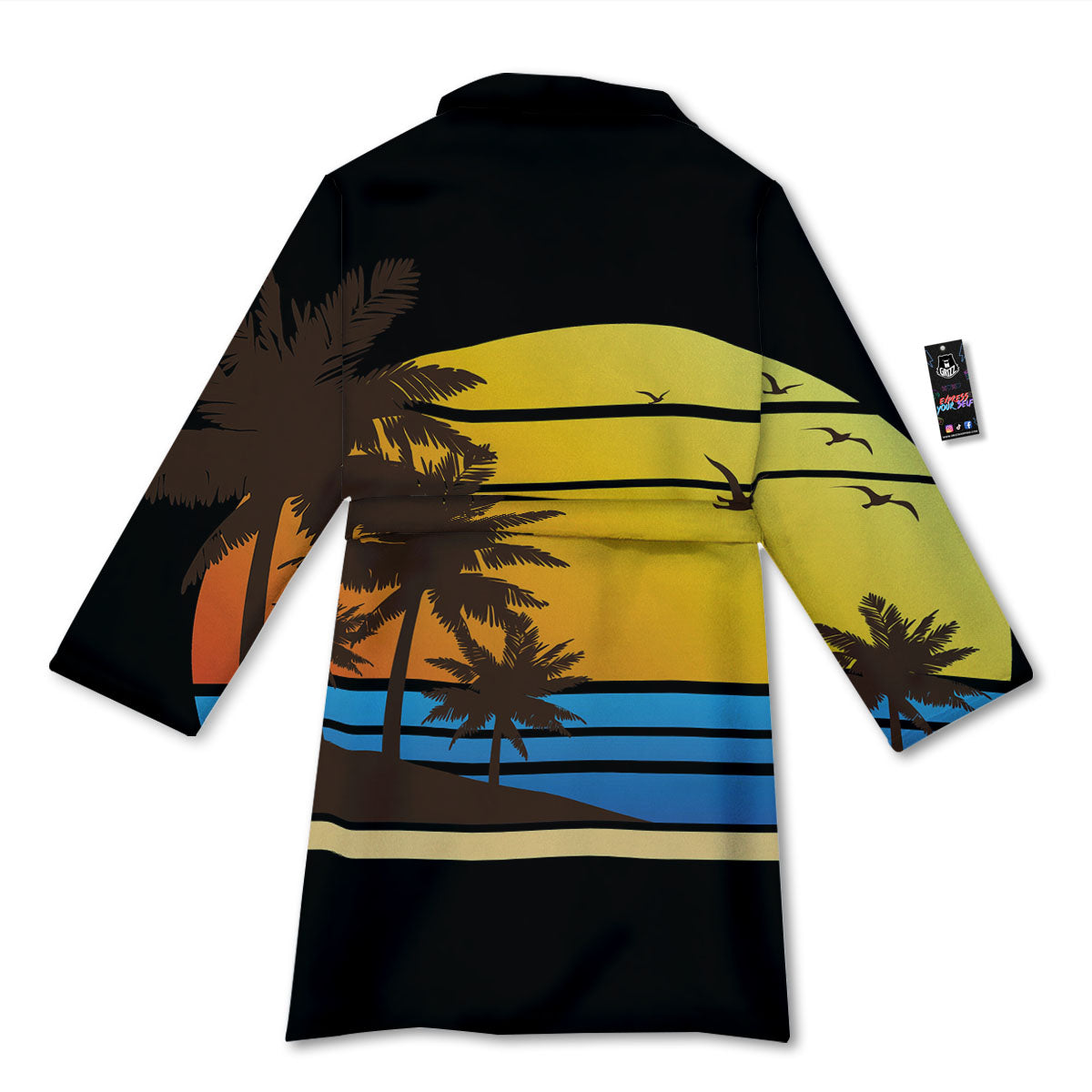 Beach Sunset Palm Tree Print Bathrobe-grizzshop