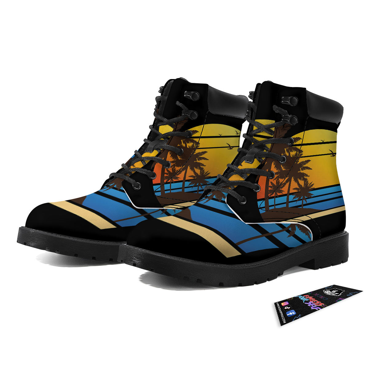 Beach Sunset Palm Tree Print Boots-grizzshop