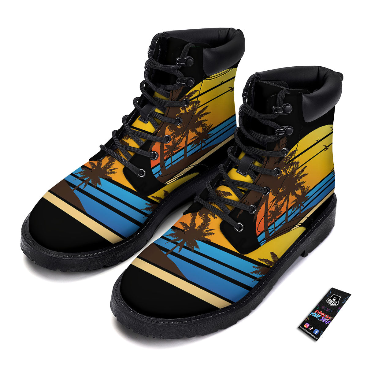 Beach Sunset Palm Tree Print Boots-grizzshop