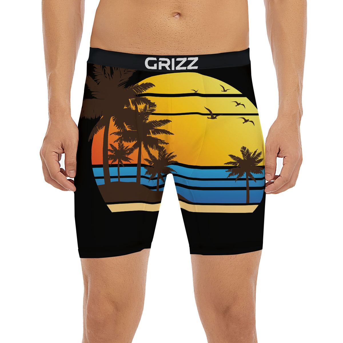 Beach Sunset Palm Tree Print Boxer Briefs-grizzshop