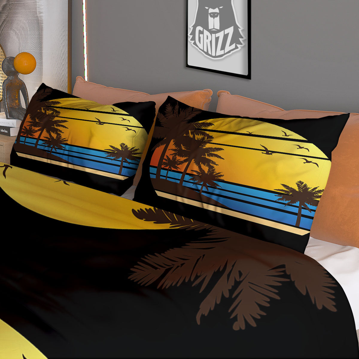 Beach Sunset Palm Tree Print Duvet Cover Bedding Set
