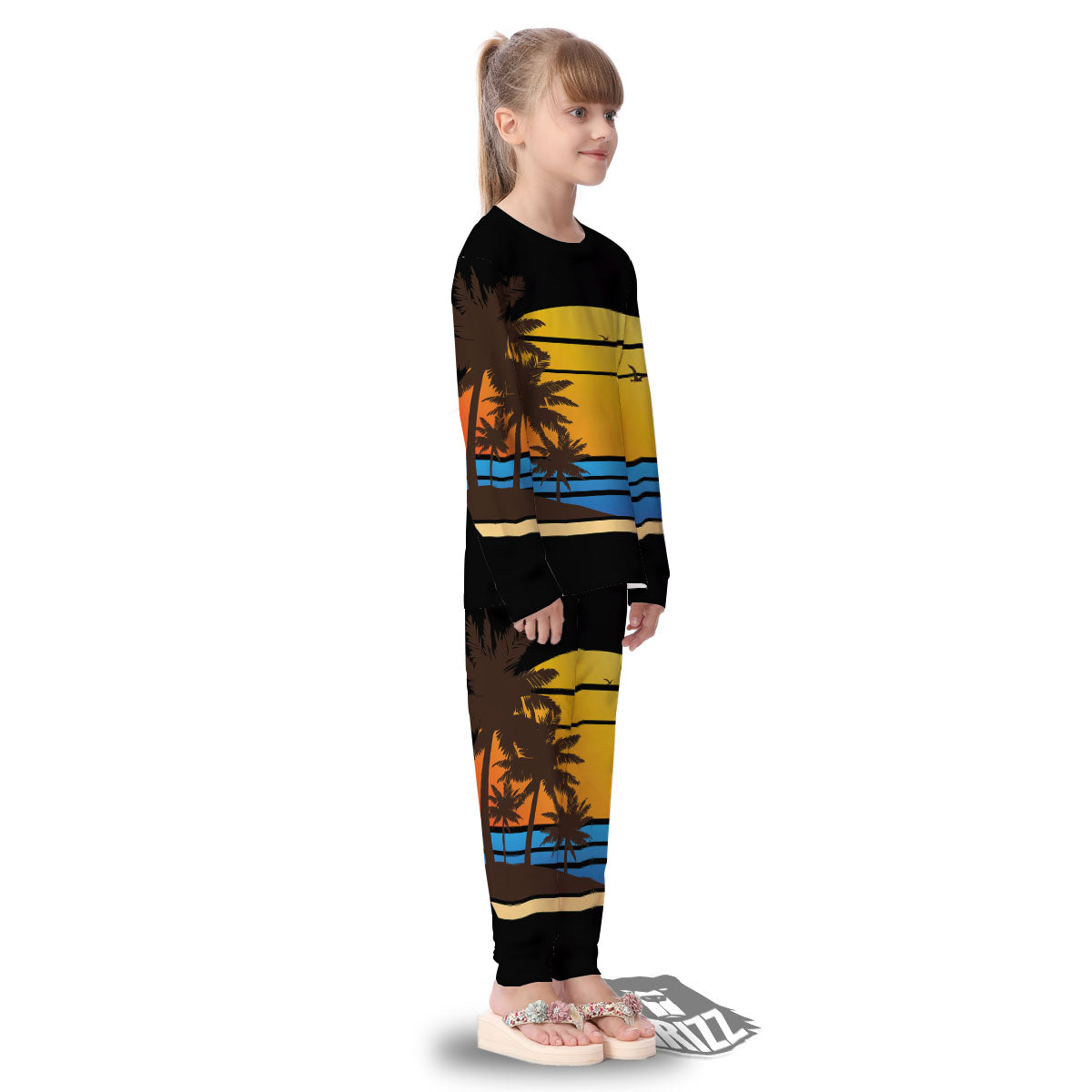 Beach Sunset Palm Tree Print Kid's Pajamas-grizzshop