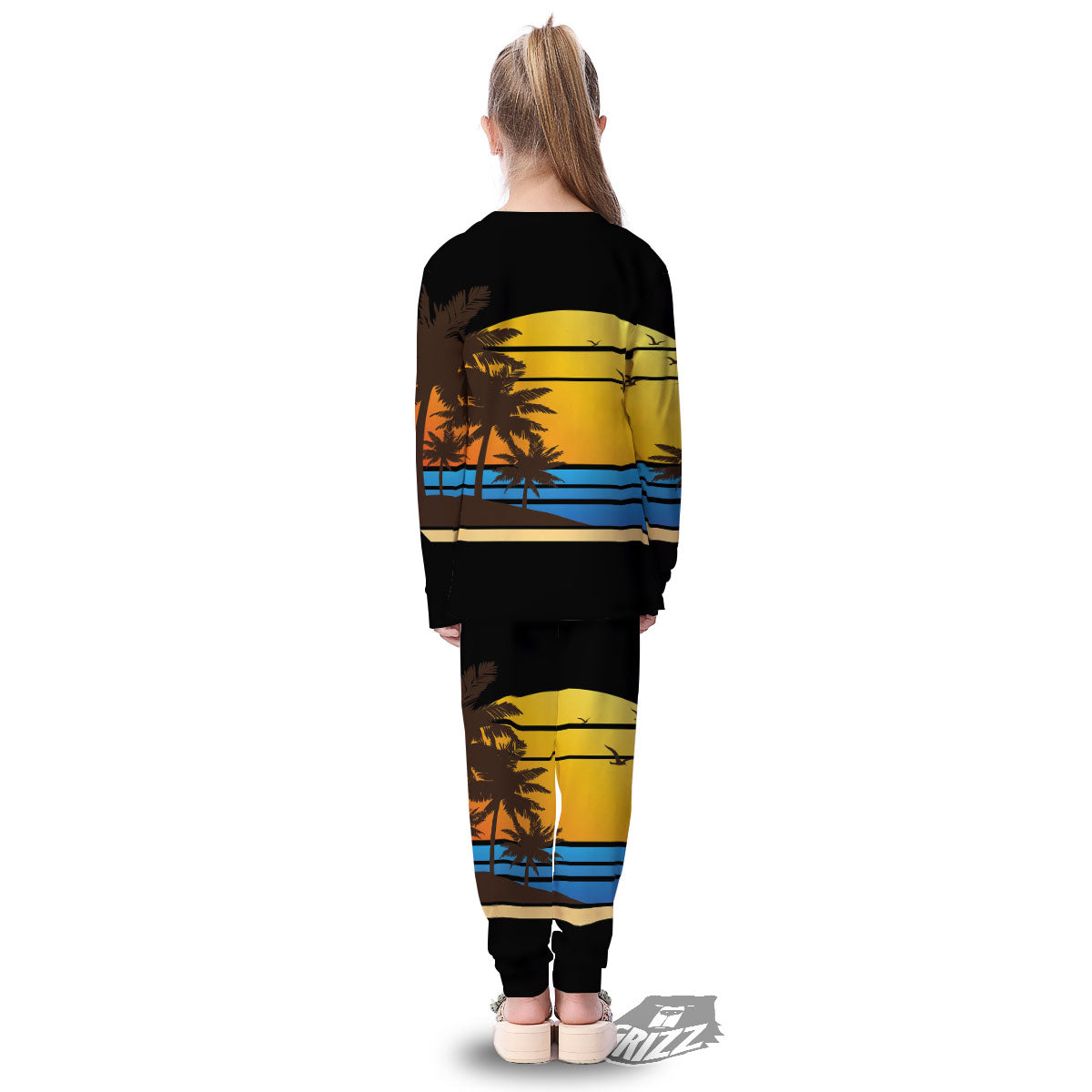 Beach Sunset Palm Tree Print Kid's Pajamas-grizzshop