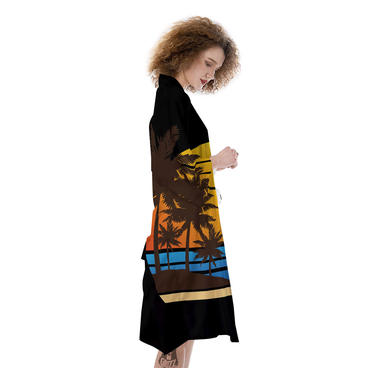 Beach Sunset Palm Tree Print Kimono-grizzshop