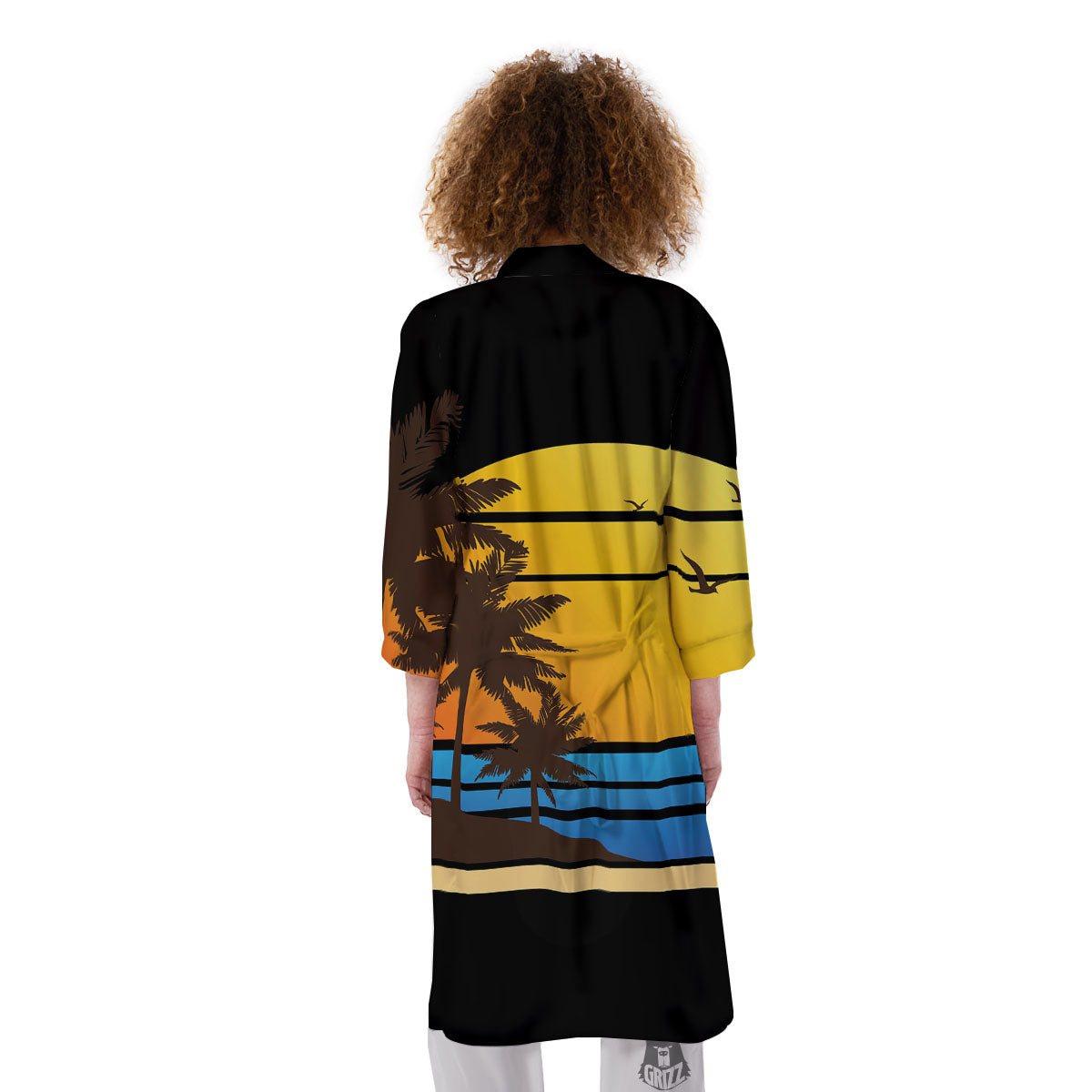 Beach Sunset Palm Tree Print Kimono-grizzshop