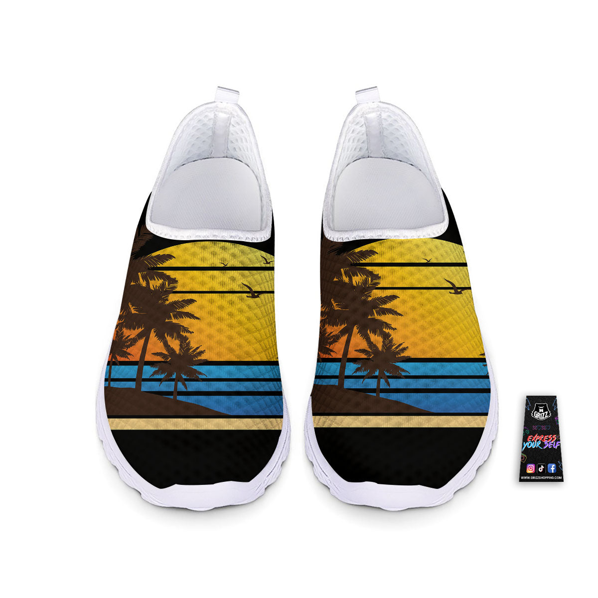 Beach Sunset Palm Tree Print Nurse Shoes-grizzshop