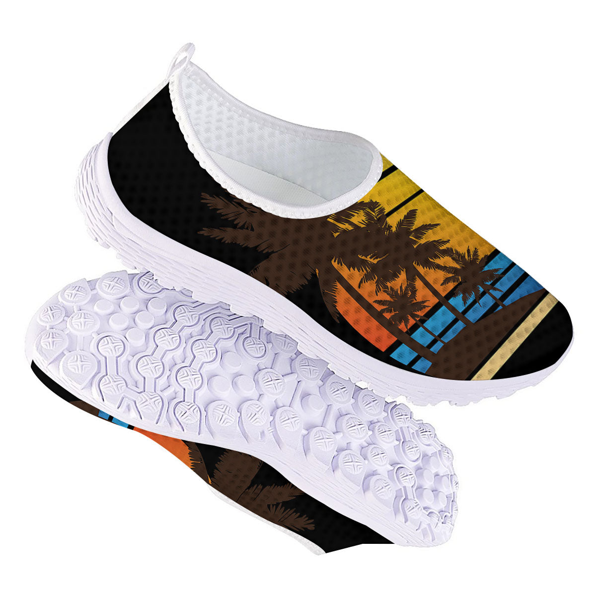 Beach Sunset Palm Tree Print Nurse Shoes-grizzshop