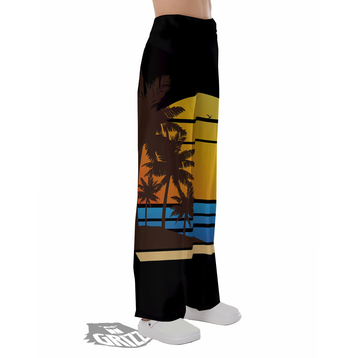 Beach Sunset Palm Tree Print Pajama Pants-grizzshop