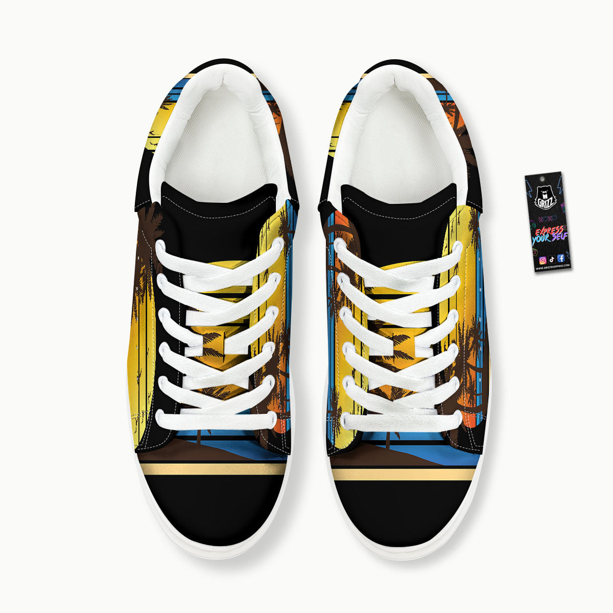 Beach Sunset Palm Tree Print Platform Shoes-grizzshop