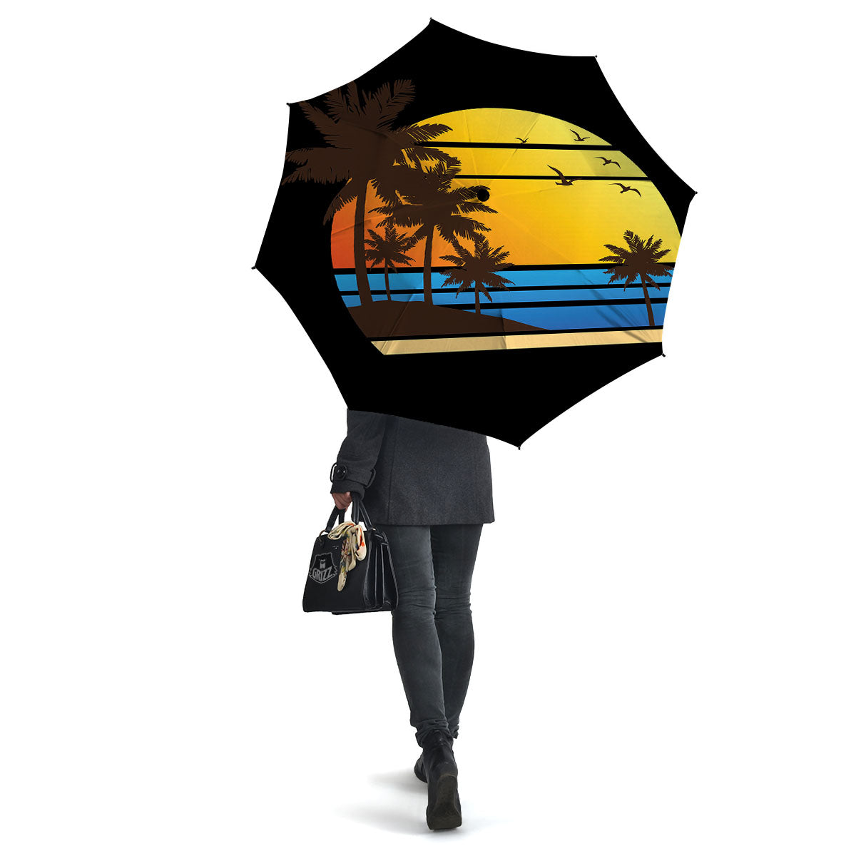 Beach Sunset Palm Tree Print Umbrella-grizzshop