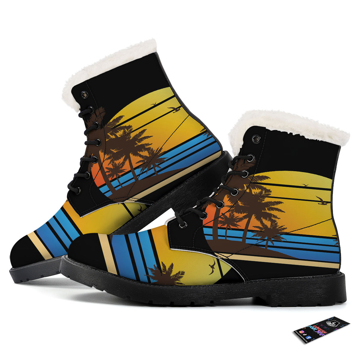 Beach Sunset Palm Tree Print Winter Boots-grizzshop
