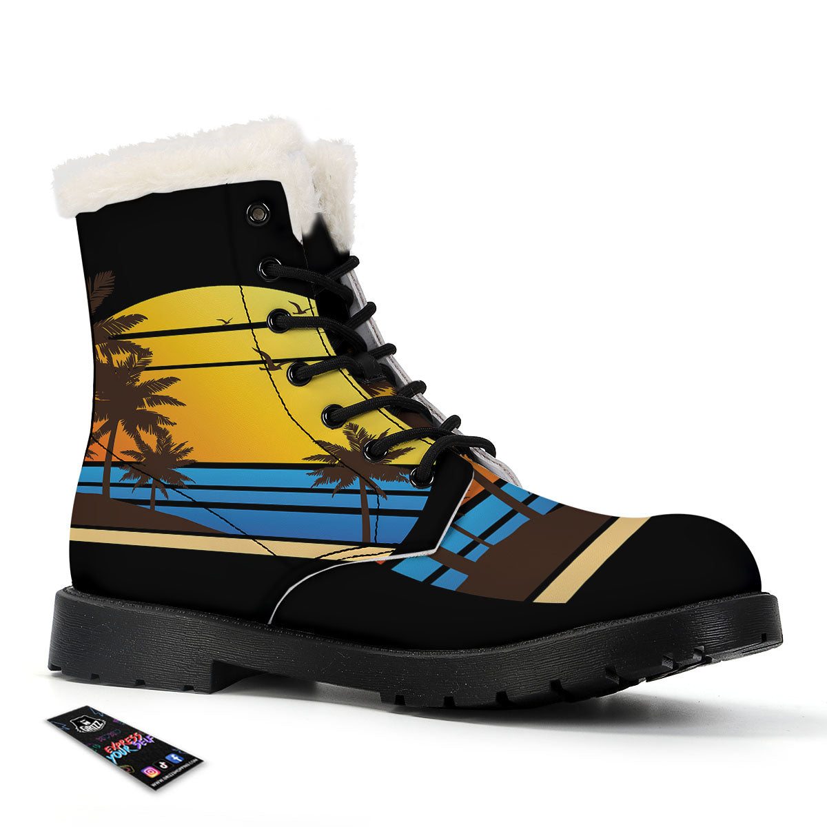 Beach Sunset Palm Tree Print Winter Boots-grizzshop