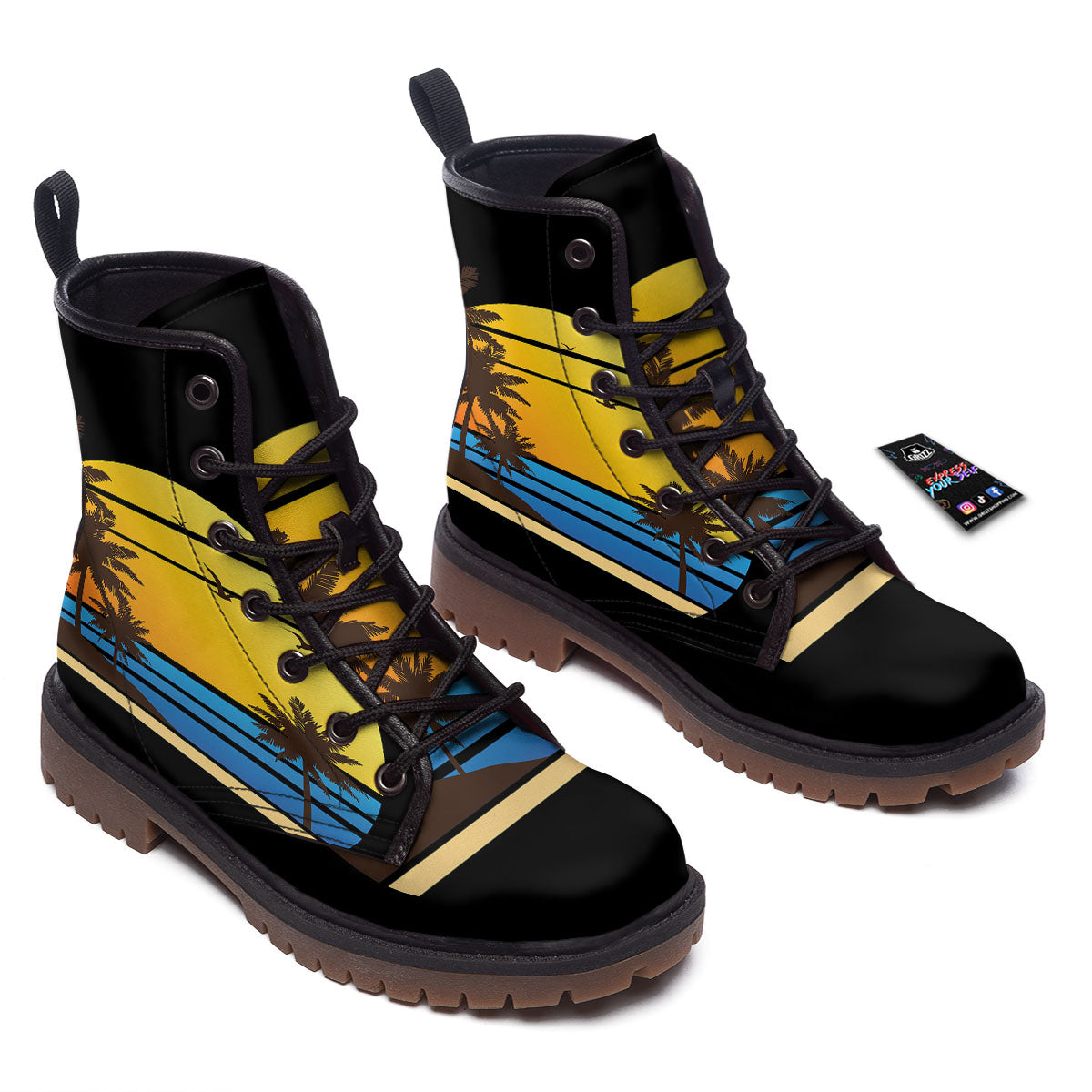 Beach Sunset Palm Tree Print Work Boots-grizzshop