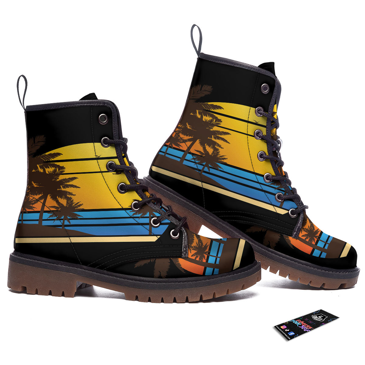 Beach Sunset Palm Tree Print Work Boots-grizzshop
