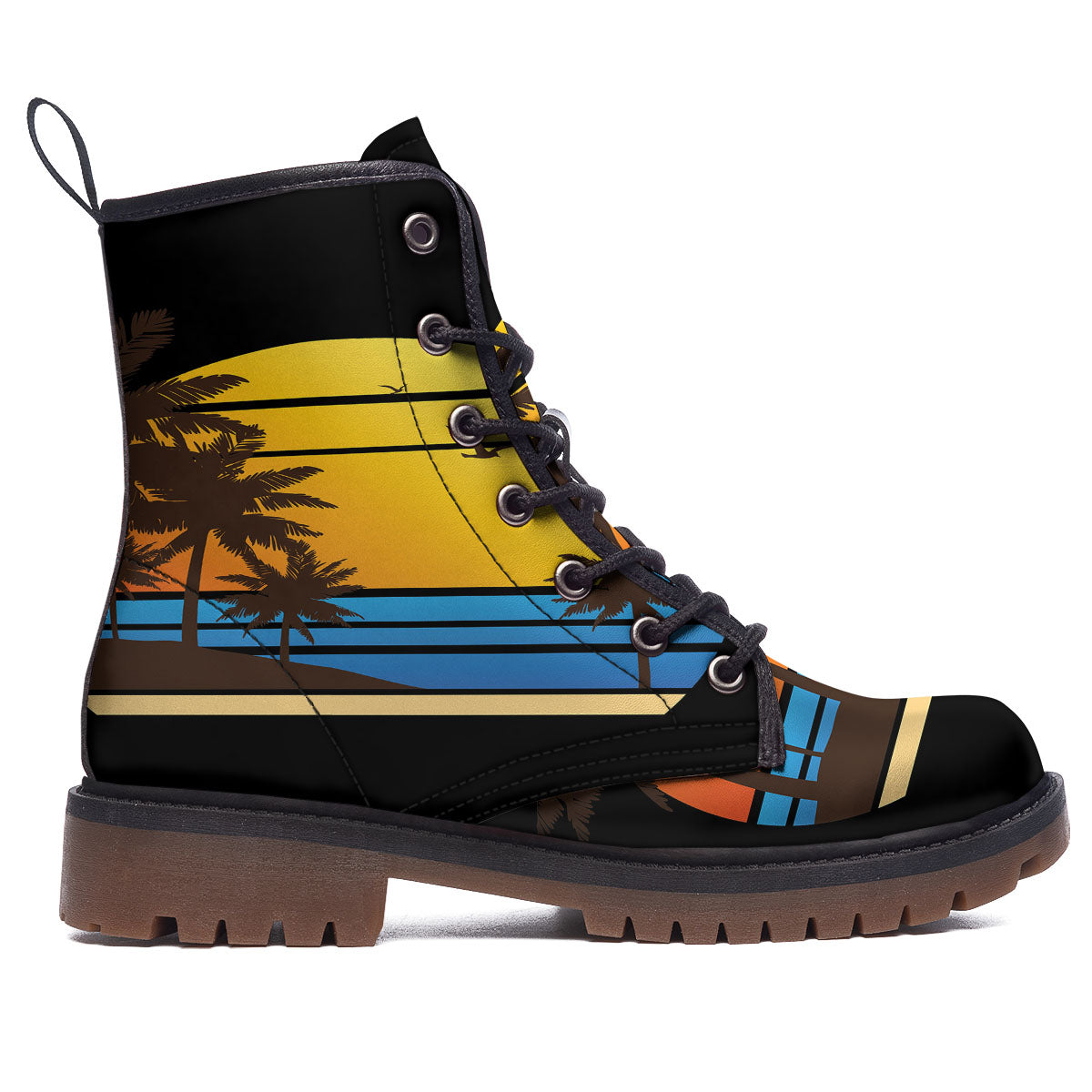 Beach Sunset Palm Tree Print Work Boots-grizzshop