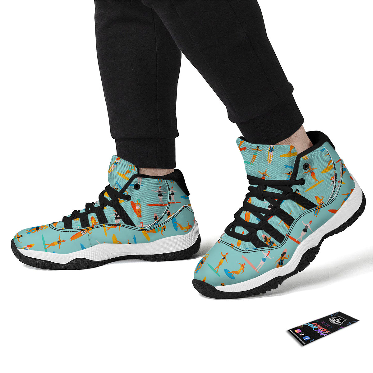 Beach Surfing Pattern Print Black Bball Shoes-grizzshop