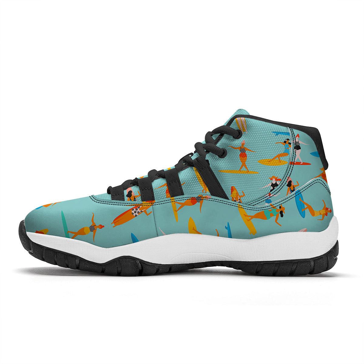Beach Surfing Pattern Print Black Bball Shoes-grizzshop