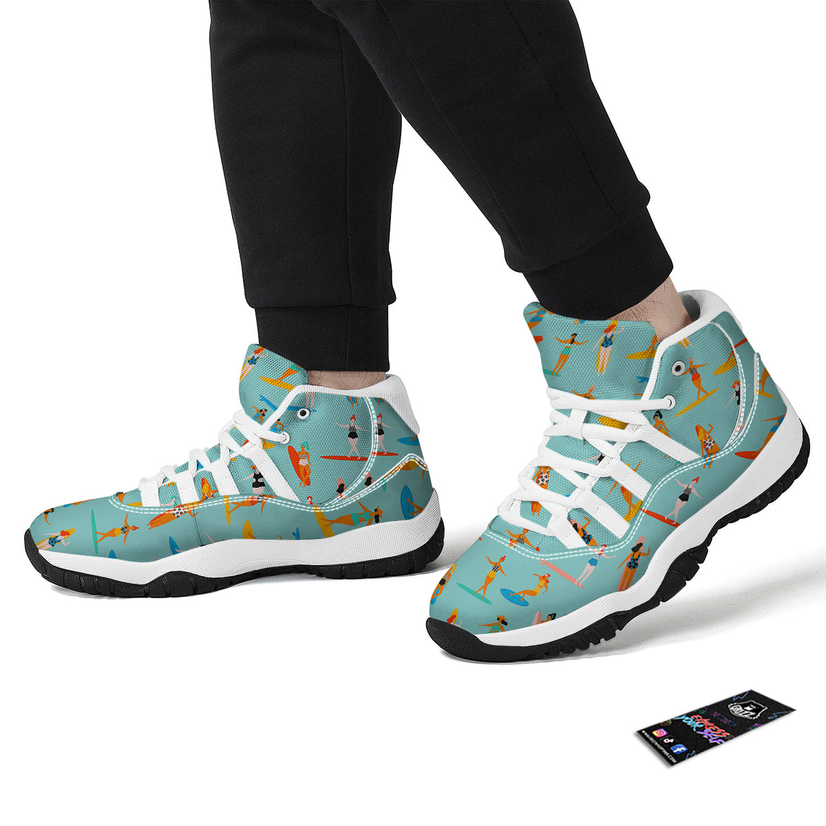 Beach Surfing Pattern Print White Bball Shoes-grizzshop
