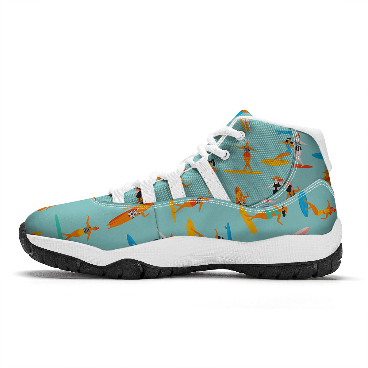 Beach Surfing Pattern Print White Bball Shoes-grizzshop