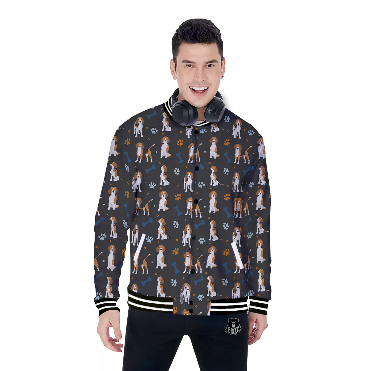 Beagle Cute Cartoon Print Pattern Baseball Jacket-grizzshop