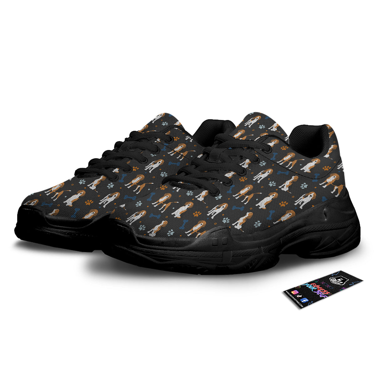 Beagle Cute Cartoon Print Pattern Black Chunky Shoes-grizzshop