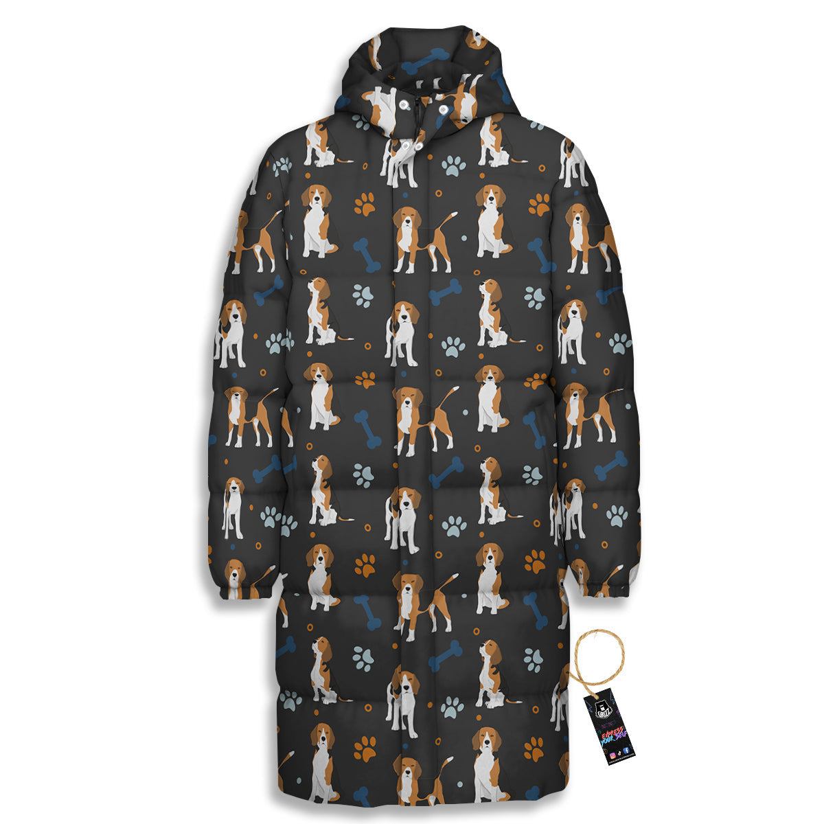 Beagle Cute Cartoon Print Pattern Long Down Jacket-grizzshop